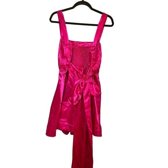 Anthropologie Dress 14 Maeve Pink Satin Mini Bow Tie Feminine Retro Sexy Vegas - Picture 9 of 16